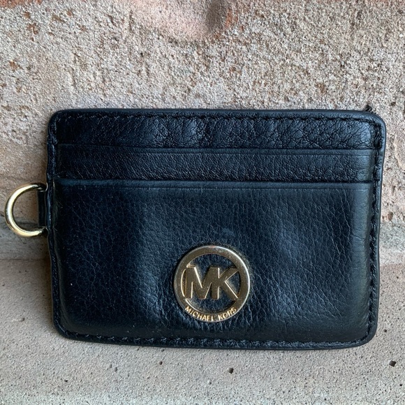MICHAEL KORS Black Pebbled Leather Card Slim Small ID Sleeve Case Wallet Women’s - Picture 12 of 14
